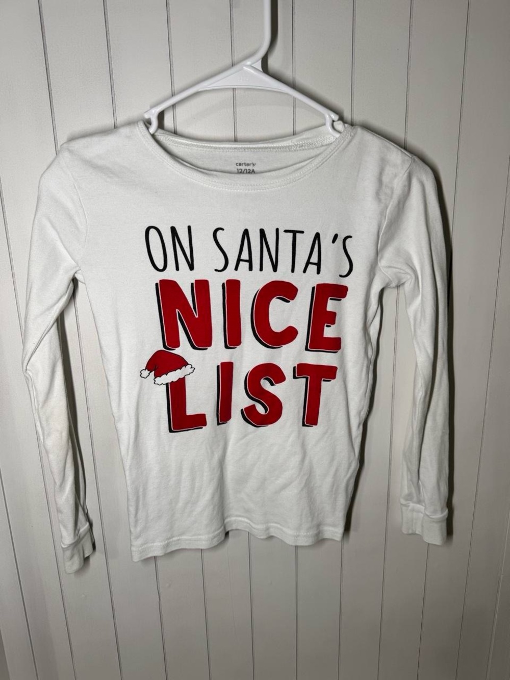Carter's White Long Sleeve Tee with Red 'Nice List' Graphic